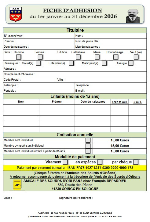 Fiche d'Adhesion 2026 ASO45